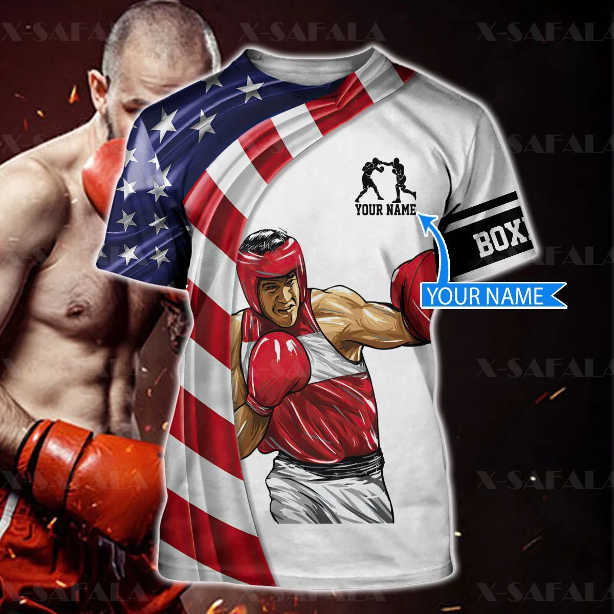 

Boxing Lover Sports Pugilism Boxer American Flag Customed 3D Printed High Quality T-shirt Summer Round Men Female Casual Top-45