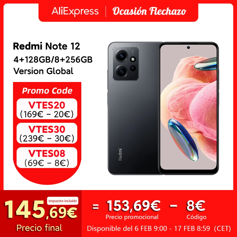 Versione Globale Xiaomi Redmi Note 12 Smartphone 64Gb/128Gb 120Hz Display Amoled 33W Ricarica Rapida Snapdragon 685 Fotocamera Da 50Mp