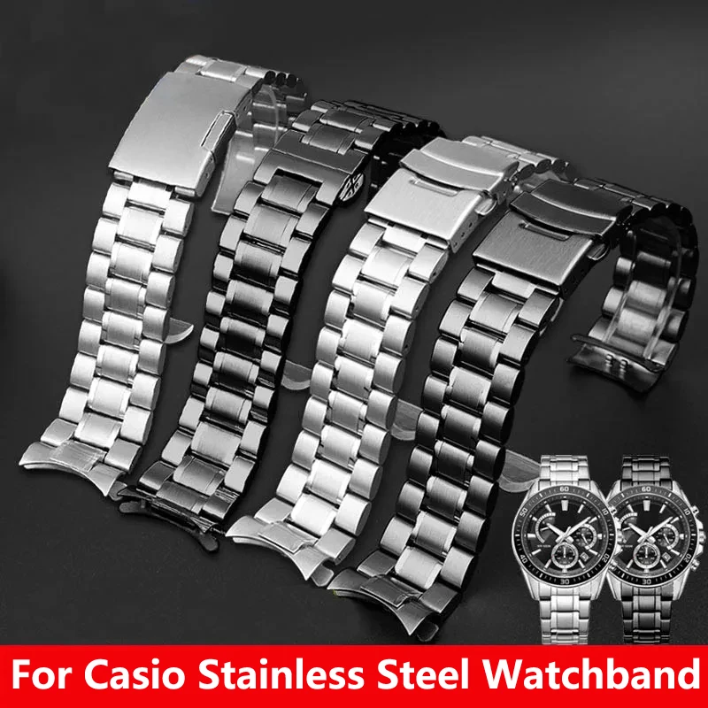 

Ремешок из нержавеющей стали для часов Casio EFR-526/303/304/530/556/552, мужской ремешок BEM-506/501, изогнутый браслет 20 мм 22 мм 24 мм