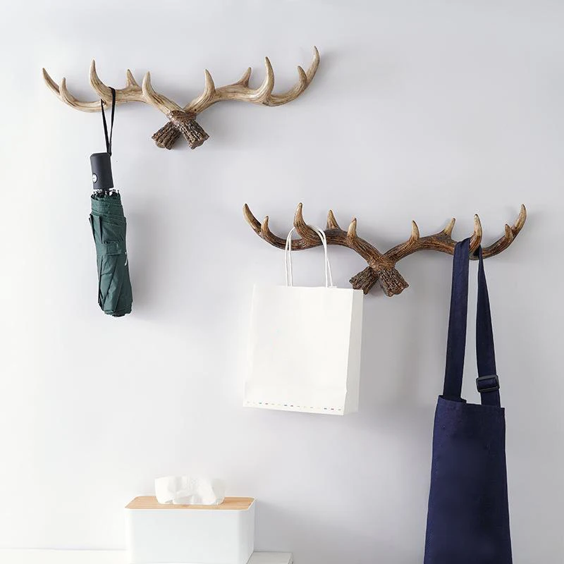 

Vintage Resin Antler Key Hook Holder Wall Mounted Hat Coat Hanger Rack Home Decorative Animal Deer Horn Wall Hook for Hanging