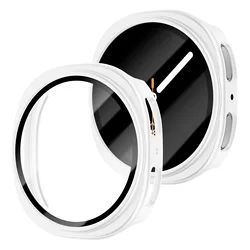 Premium Screen Protector & Robust Bumper Case for Smartwatch Protection - Tempered Glass + PC Shield (White)