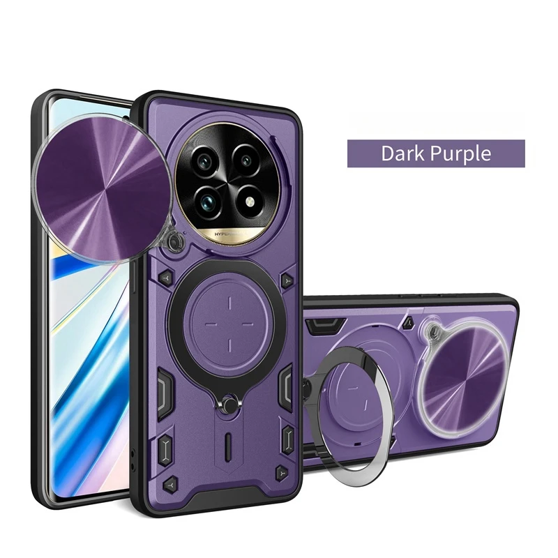 Shockproof Armor Case with Slide Lens Protector and Ring Holder