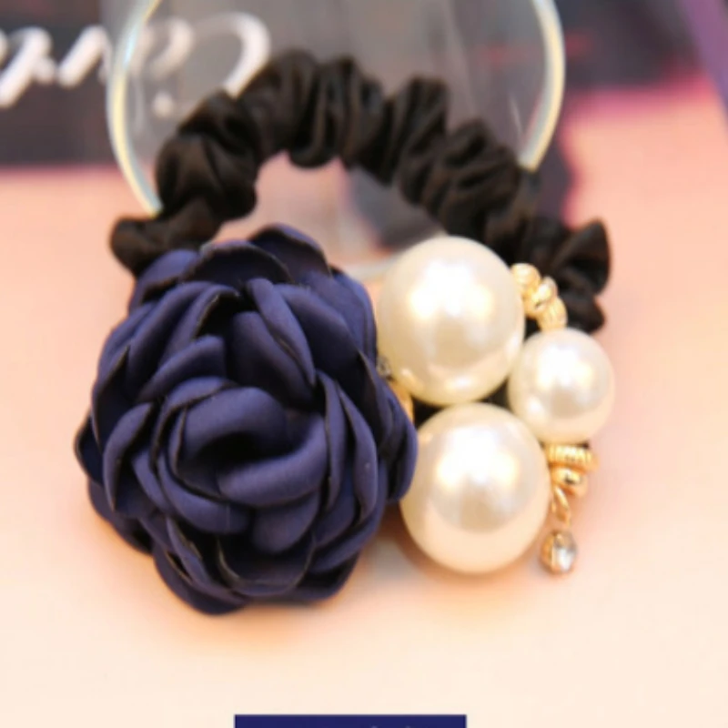 Elegant Pearl Rose Flower Camellia Hair Scrunchie Accessory