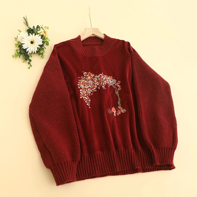 Autumn New Sweet Knitting Patchwork Corduroy Hoodies Top Women Long Sleeve Embroidered Tops D220 4