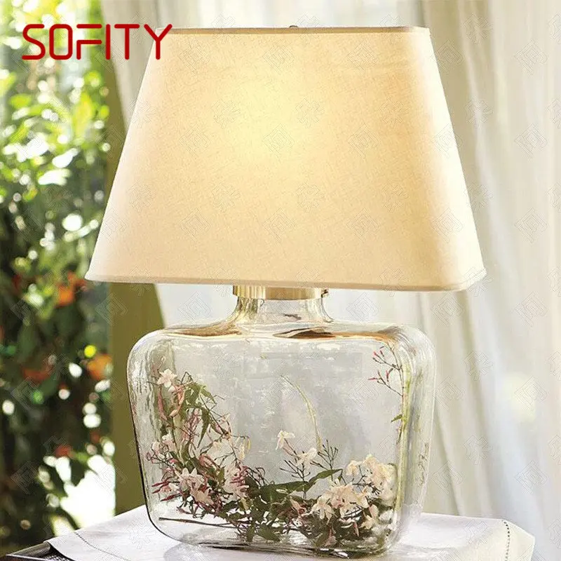 

SOFITY Contemporary Creative Glass Table Lamps Modern Fabric Desk Lighting Decor for Foyer Study Living Bed Room