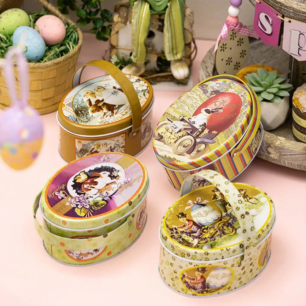 

Easter Gift Box Easter Treat Box With Bunny Pattern For Kids Gift Portable Iron Candy Biscuit Cookie Box Birthday Party Favors