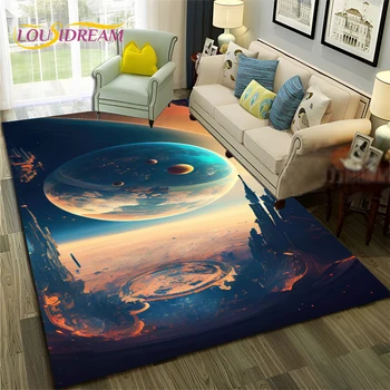 Galaxy Planet Star 3D Universe Space Carpet Rug for Home Living Room Bedroom Sofa Doormat Decor,Kid Area Rug Non-slip Floor Mat