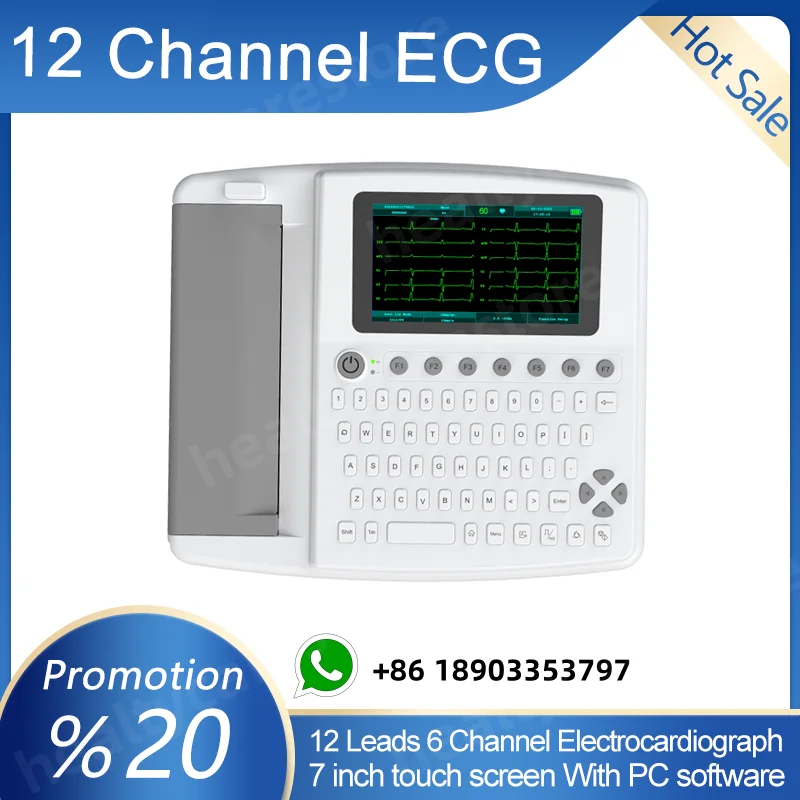 12 Leads 7 Inch Color Touch Screen ECG EKG Electrocardiograph Included PC Software