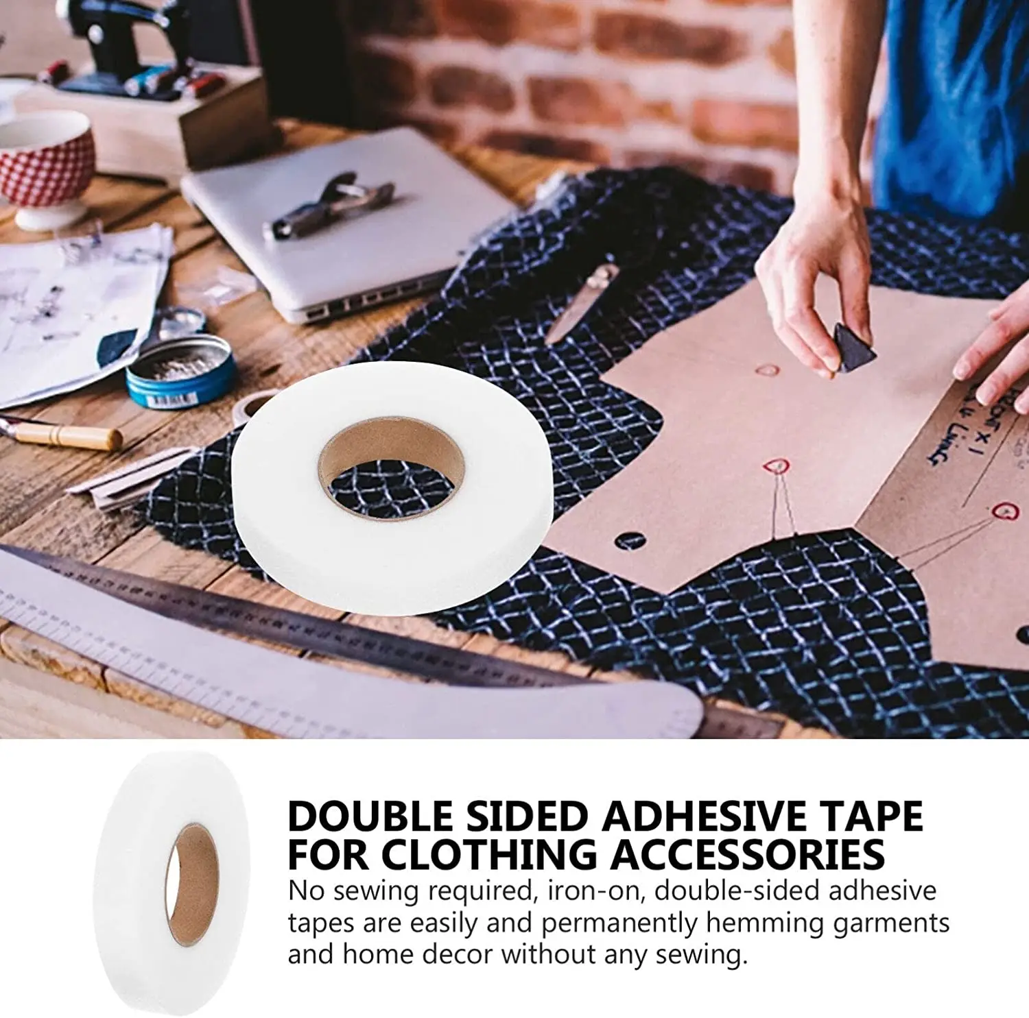 50M Iron-on Fuse Hem Tape Double Side No Stitch Sewing Adhesive Fabric Tape  for Cloth