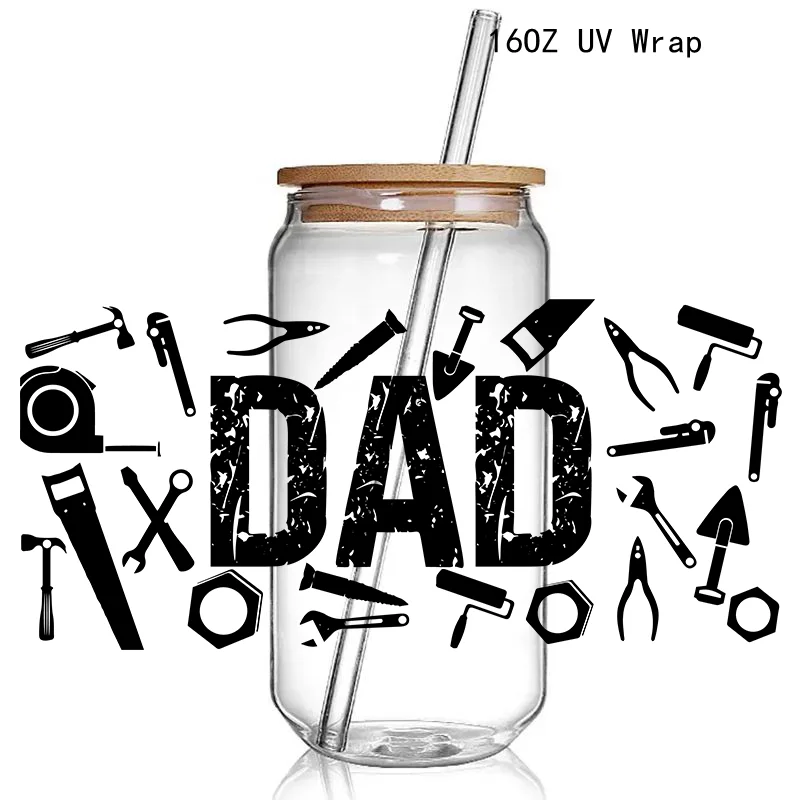 Dad Lengend 3D UV DTF Cup Wraps Transfer Sticker Dad Daily Affirmation UV dtf Cup Wraps Stickers for 16OZ Glass use