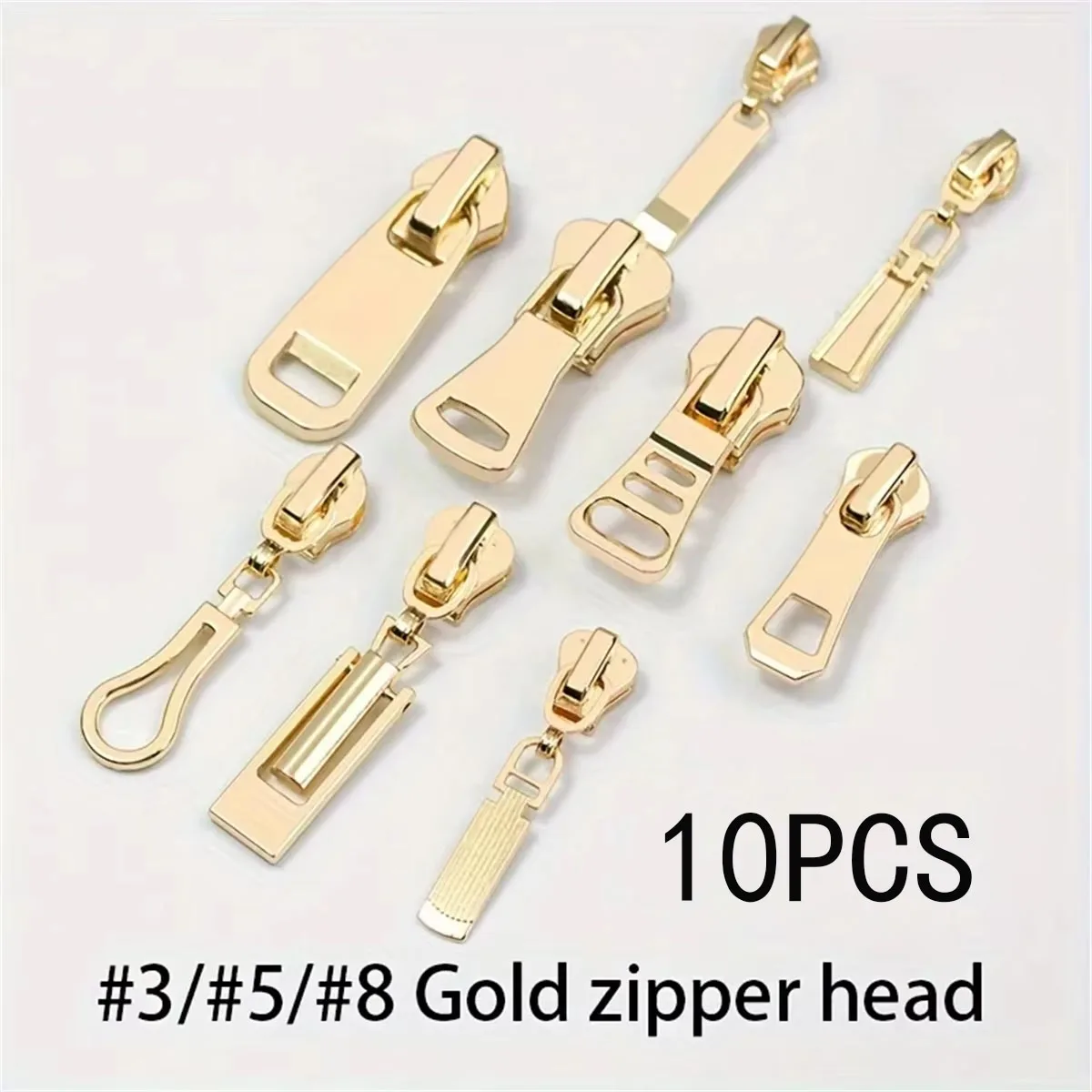 나일론 금속 송진 지퍼 헤드, 가벼운 금도금, 교체 가능한 지퍼 풀, DIY 지퍼 슬라이더, 모듬 10 개