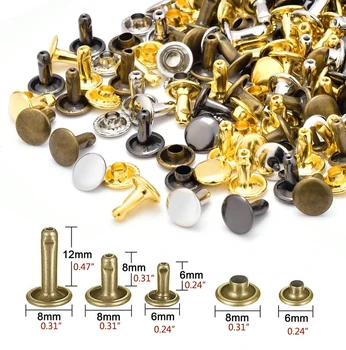 100 Sets Leather Rivets Double Cap Rivet Tubular Metal Studs for Leather Craft Repairs Decoration, 4 Colors 3 Sizes Optional
