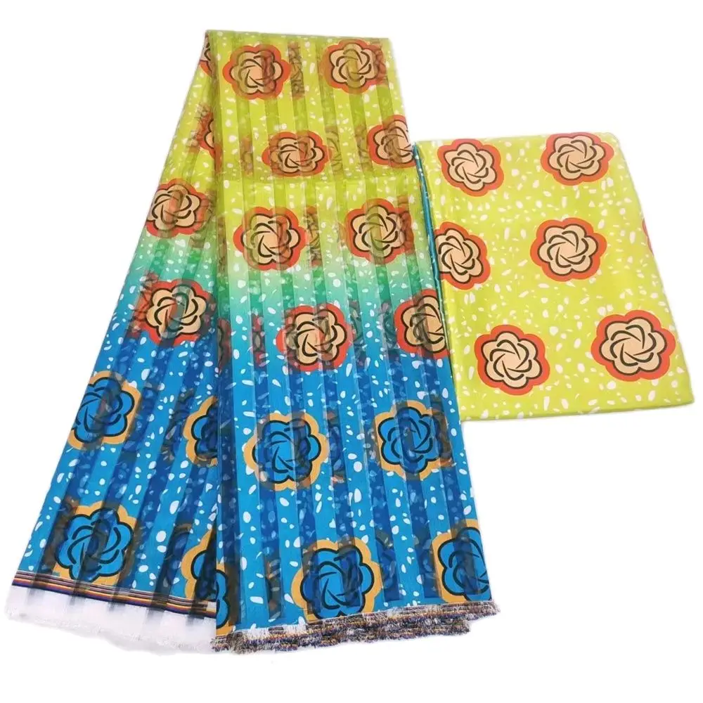 

African Organza Silk Fabric High Quality French Organza Silk Satin Silk Wax Prints for Women Dress 3 + 3 Yards