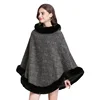 Women Striped Plaid Cape Poncho Overcoat Winter Faux Fox Fur Woolen Loose Streetwear Knitted Oversize Pullover Fur Shawl Cloak 3