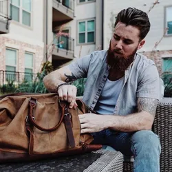 Men Vintage Waxed Waterproof Canvas Travel Luggage Carry-On Duffel Large Capacity Weekend Shoulder Leather Overnight Holdall Bag