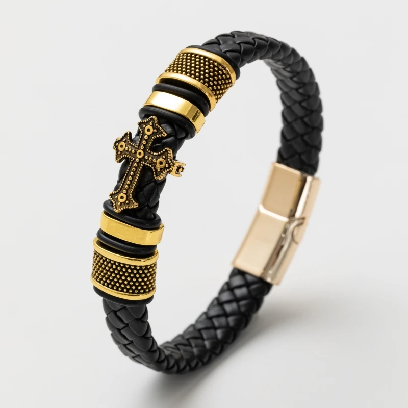 Leather Bracelets Retro Punk Religious Style Leather Woven Cross Metal Leather Men Women Business Casual Gifts
