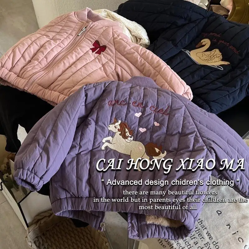 Children Jackets Cotton Winter Coat Girl Autumn Outerwear Cartoon Embroidery Thick Warm Loose