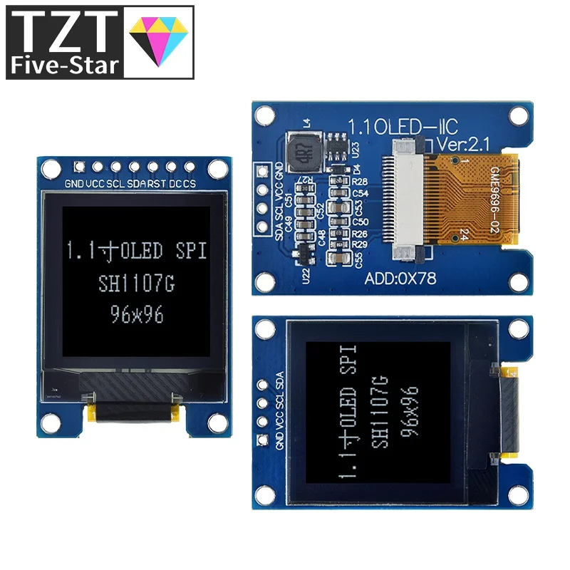 

OLED-дисплей 1,1 дюйма, 96 × 96, интерфейс ЖК-модуля SPI SH1107, 4-контактный/7-контактный ЖК-дисплей 1,1 дюйма, OLED-модуль с вертикальным экраном белого цвета для Arduino