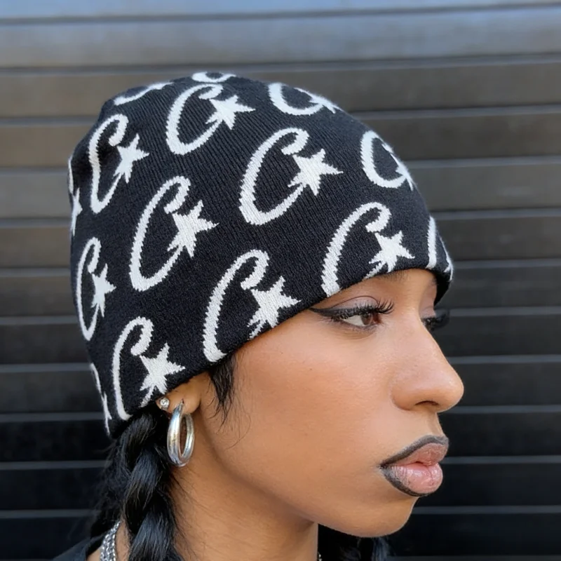 Fashionable Star Pattern Knitted Beanie - Unisex, Warm & Soft Winter Hat