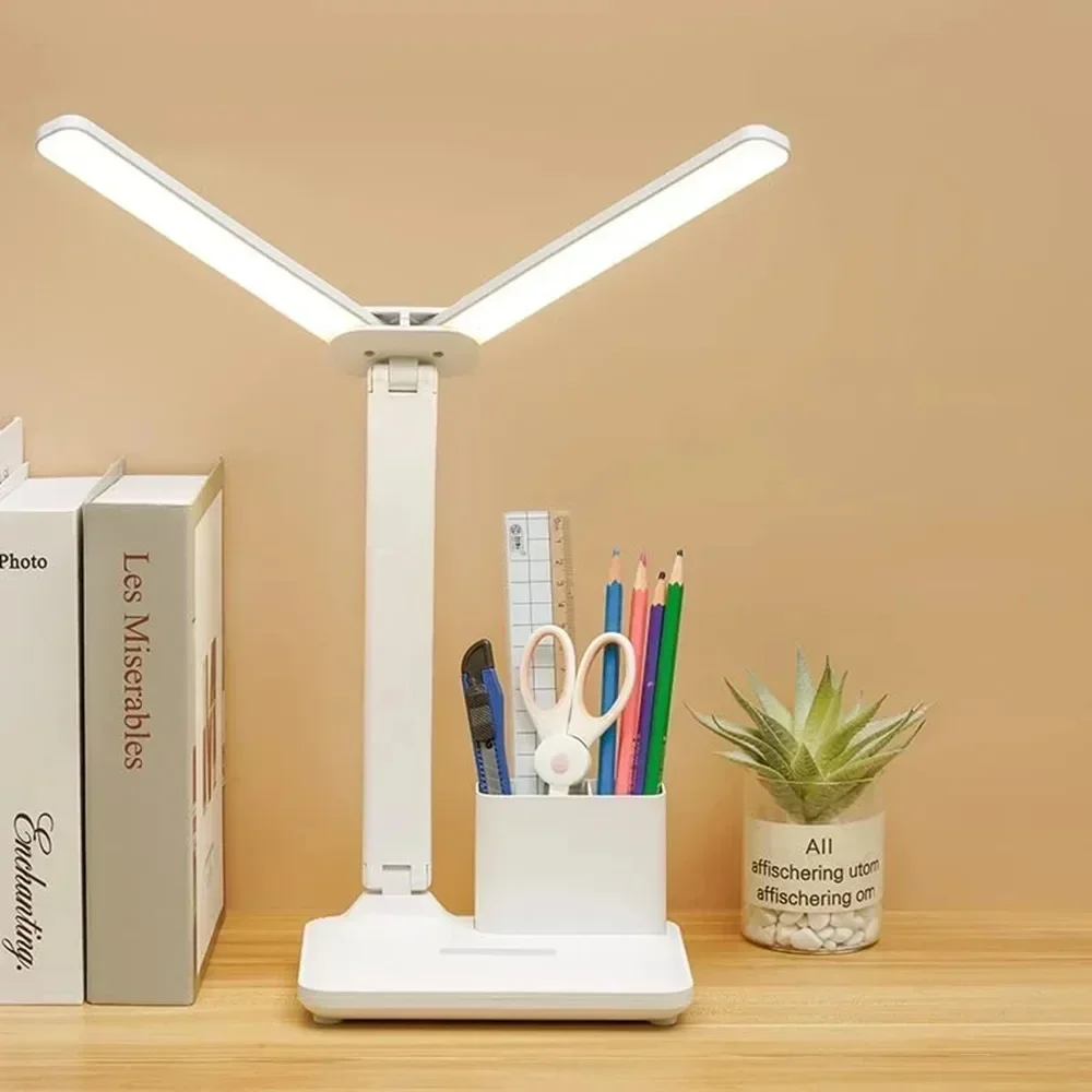 LED Desk Lamp USB Dimmable Touch Foldable Table Lamp with Calendar Temperature Clock Night Light for Study Reading Lamp 6