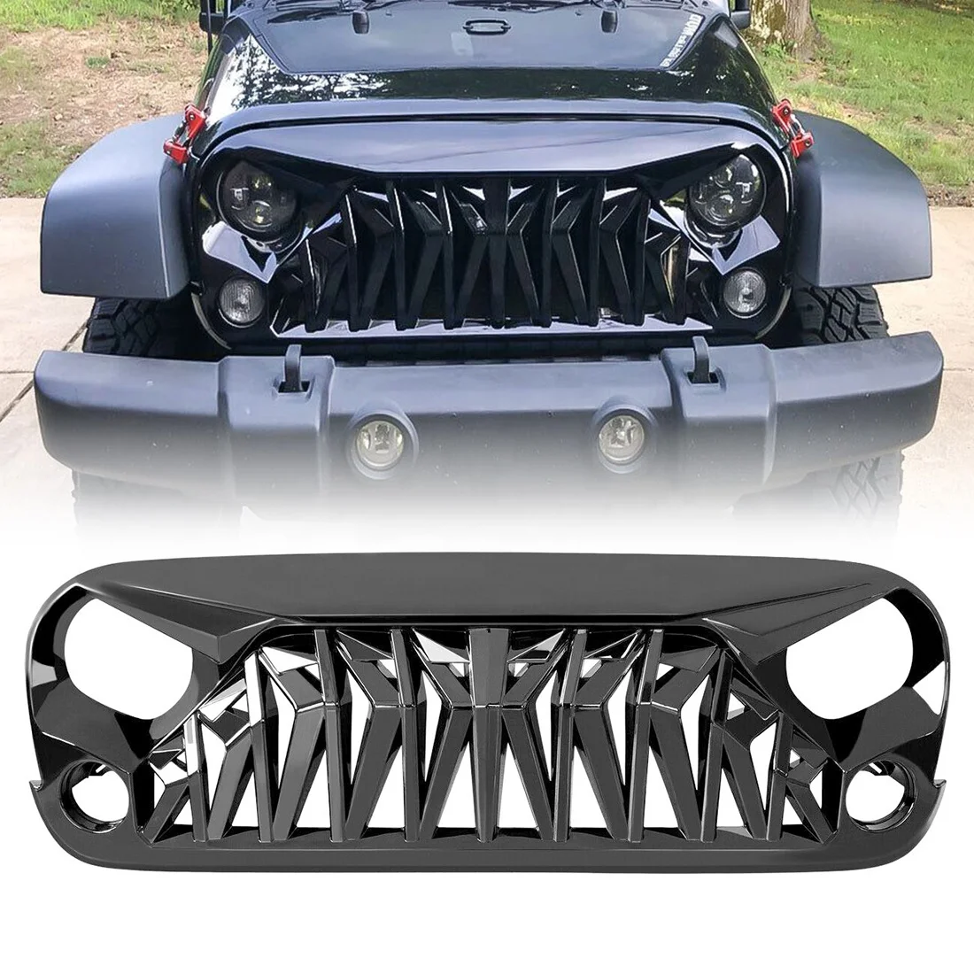 

Передняя глянцевая черная решетка в виде акулы для Jeep Wrangler JK JKU Rubicon Sahara Sport ABS 2007-2018