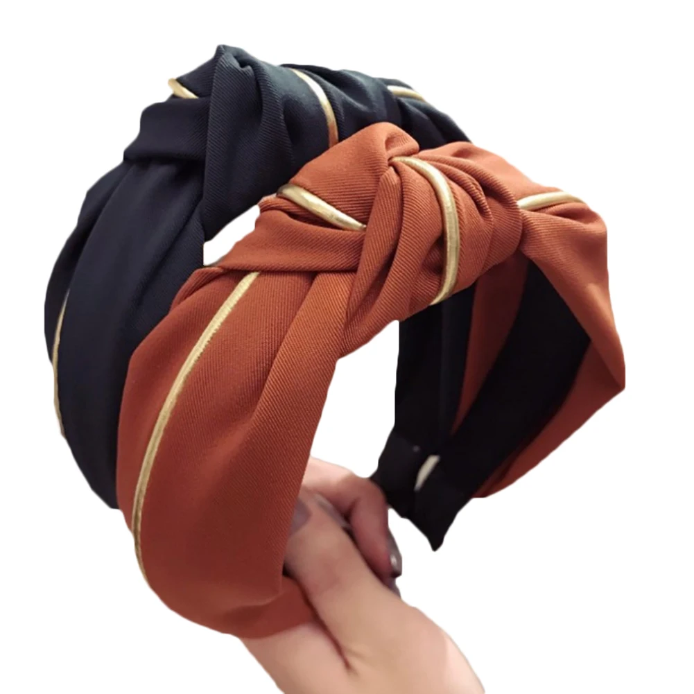 

Women Hairband Gold Striped Cross Knot Headband Designer Adult Spring Autumn Hit Color Headwear Hair Accessories Wide Side Bezel