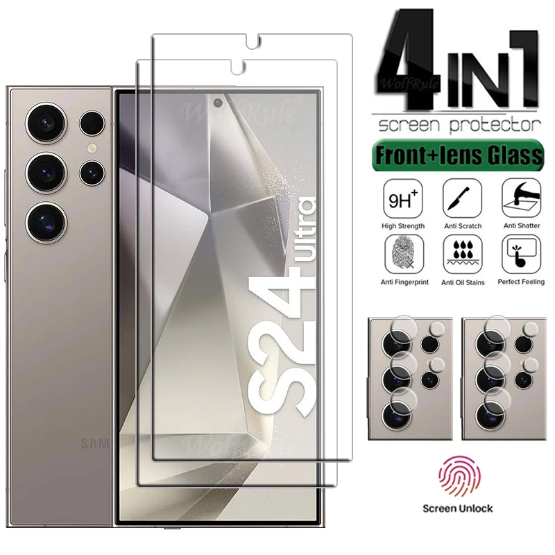 4-In-1 Per Samsung Galaxy S24 Ultra Glass Samsung S24 Ultra Protetor Schermo Protettivo Samsung S24 Ultra S23 S22 Plus Vetro Dell'Obiettivo