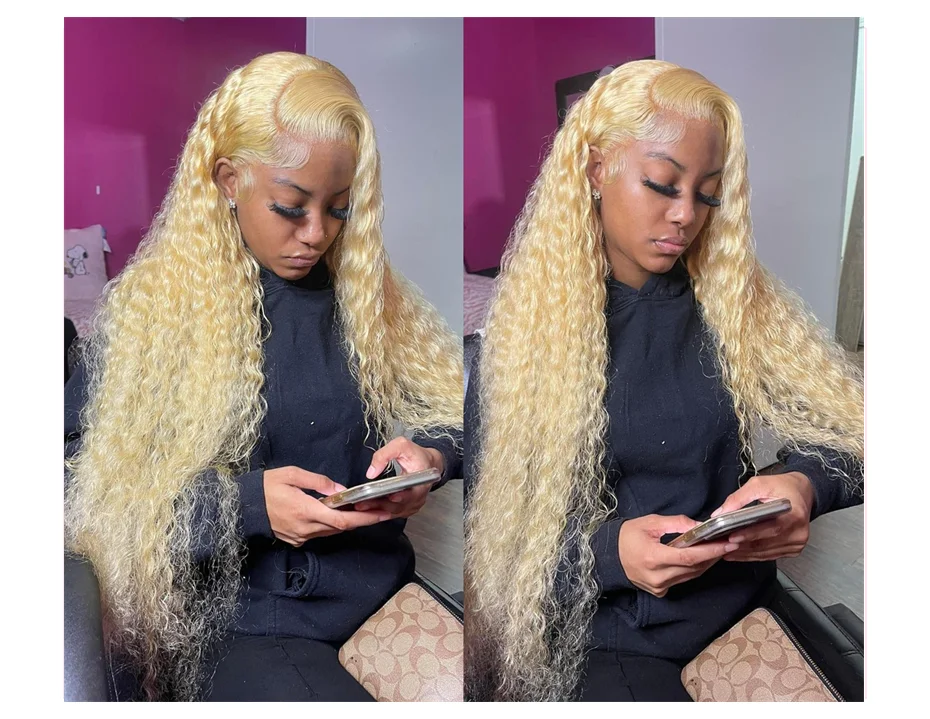 Tiefe Welle 13x4 13x6 Spitze Front Menschliches Haar Perücke Preplucked 613 Blonde Farbe Lockige Perücken Für frauen Brasilianische Transparente Frontal Perücke – Detail 3