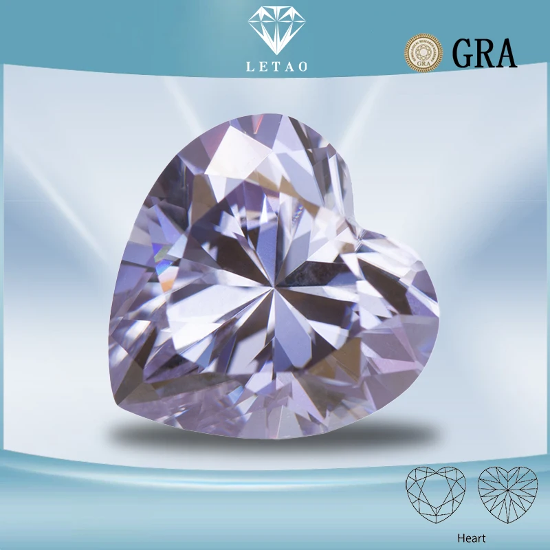 Moissanite Stone Light Purple Color Heart Cut Lab Grown Diamond Ewelry Passed Diamond Tester with GRA Certificate