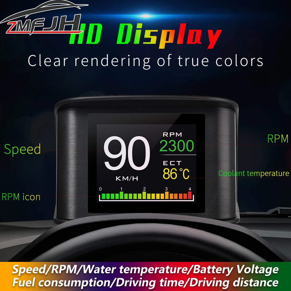Head Up Display P10 P10-Pro OBD Smart Digital Speedometer Overspeed Alarm Tachometer Voltage Water Temp Meter On Board Computer