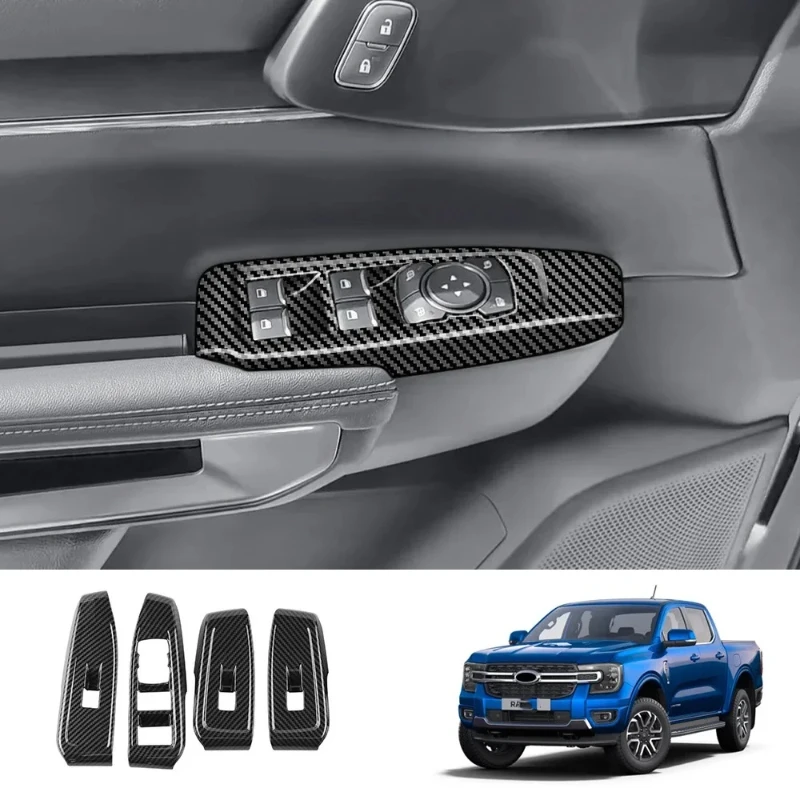 

LHD RHD для Ford Ranger Everest 2023 2024 аксессуары для интерьера из углеродного волокна кнопка переключения оконного подъемника крышка отделка двери подлокотник
