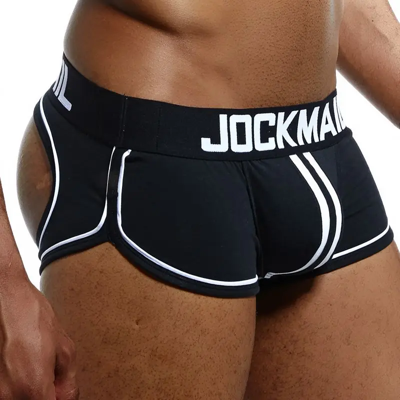 

JOCKMAIL Brand Men Underwear Boxer shorts Backless Buttocks Cotton Sexy open back Gay Men Underwear JockStrap cuecas Gay panties