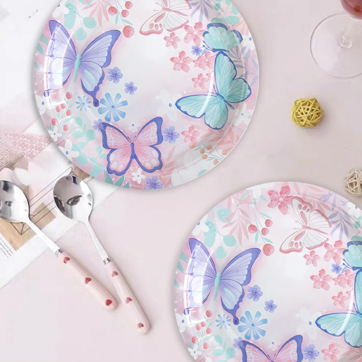 Butterfly Party Tableware Set - Disposable Plates Napkins Cups  Tablecloth for Baby Shower  Birthday