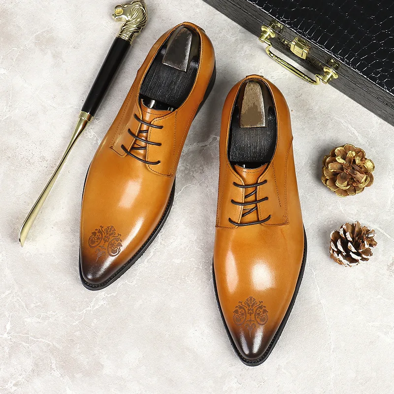 

2022 Summer New Men's Leather Shoes Non-slip British Style Handmade Leather Shoes Wedding Shoes Business Formal Dress 37-46