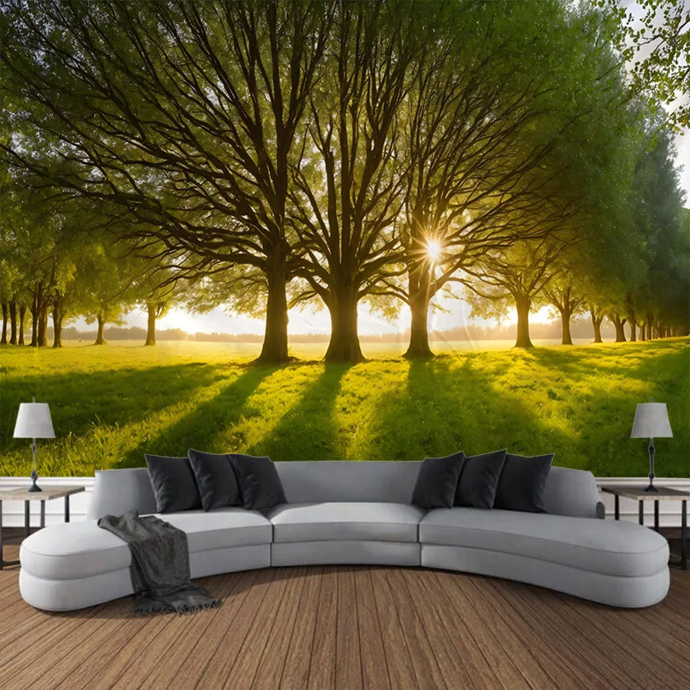 Natural Forest Landscape Tapestry Jungle Wall Hanging Bohemian Home Art Decoration Living Room Bedroom Background Poster