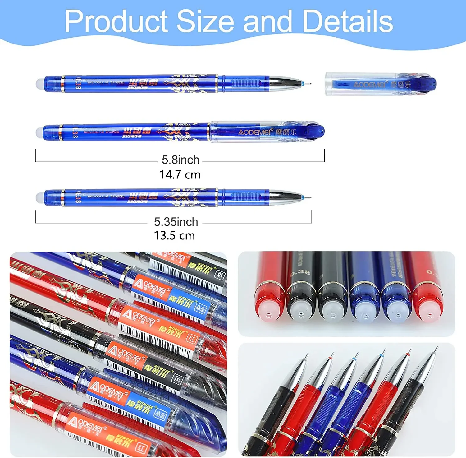 Erasable Gel Pen Set with 0.5mm Needle Tip - Smooth Writing Office and School Supplies
