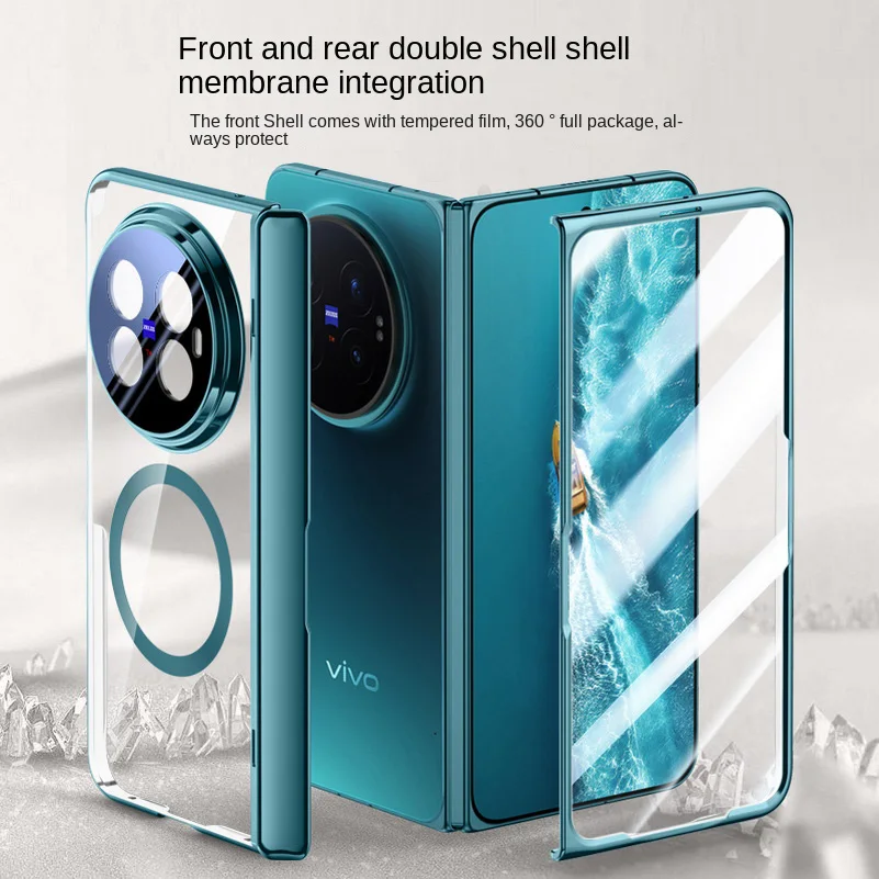 Magnetic Ring Transparent Screen Protector Case with Spring Hinged Back Cover