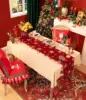 Christmas Gold Snowlfakes Linen Table Runner Holiday Party Decor Winter Xmas Kitchen Dining Table Runners Christmas Decorations 3