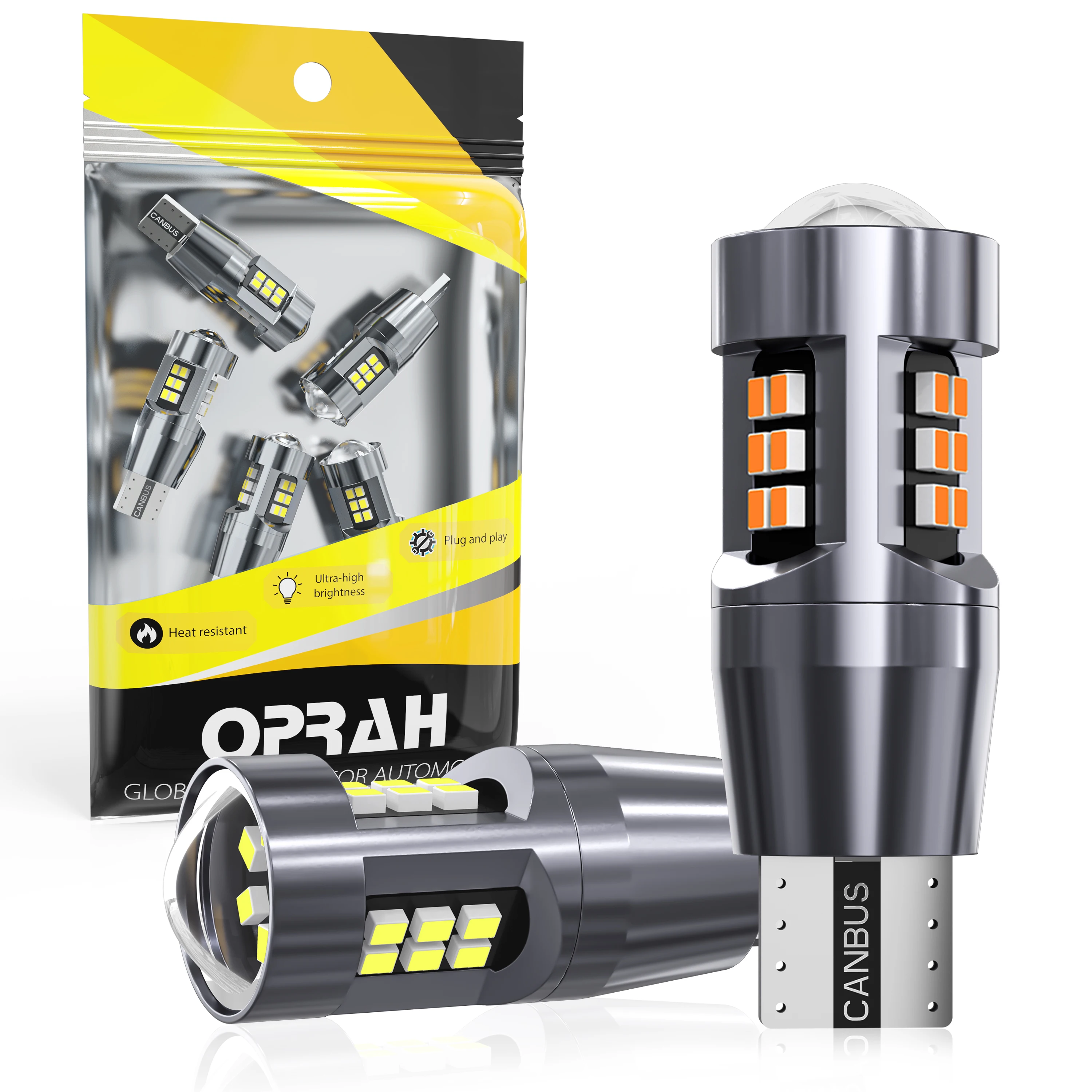 

Oprah 2Pcs T15 LED W16W 921 912 Bulb For Car Lights Canbus No Error Reverse Signal Lamp Reversing Lighting 12V White Yellow Red