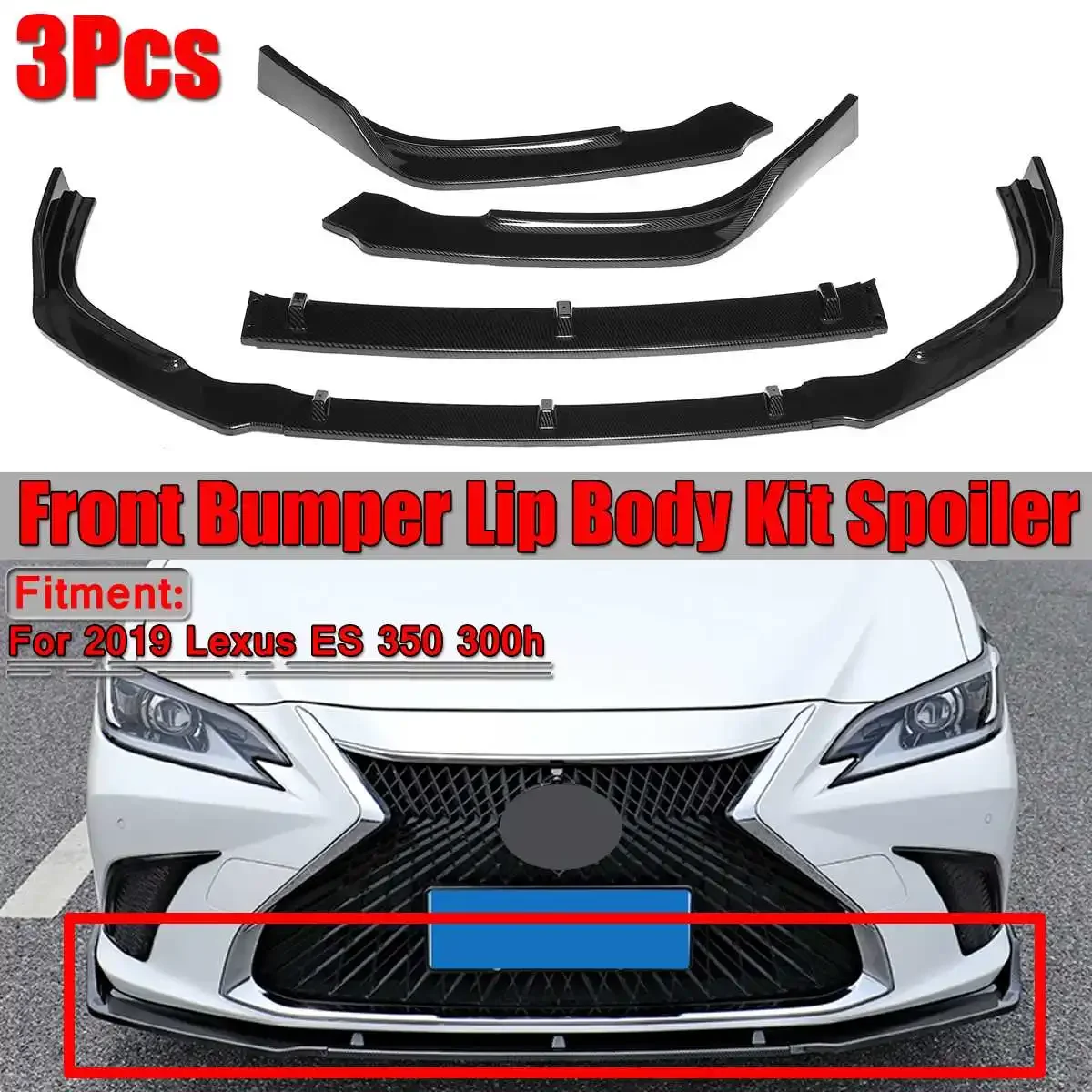 

Gloss Black 3pcs Car Front Bumper Lip Splitter Spoiler Diffuser For Lexus ES 350 300h 2019 Trim Bumper For Lexus Exterior Part