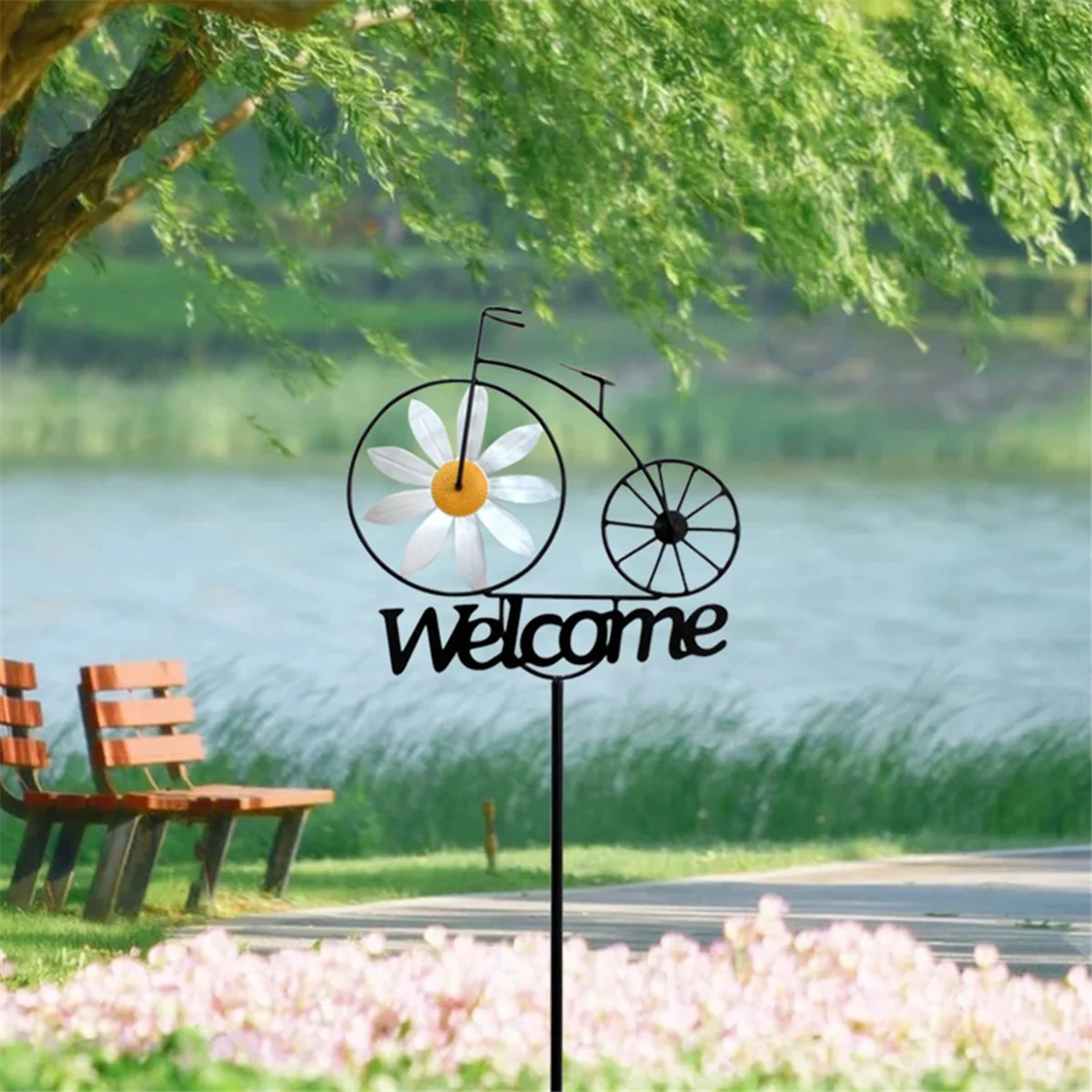 Wind Spinner Metal 3D Windmill Welcome Sign Stakes Front Door Decor Bike Stand Craft Outdoor Yard & Garden Accessoriess