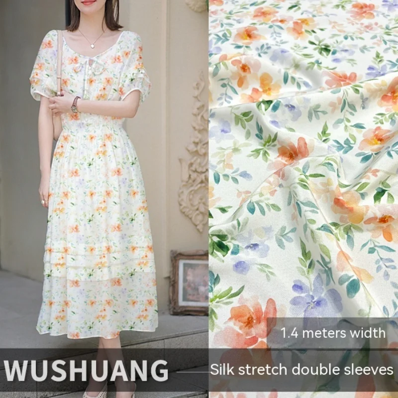 

Stretch Crepe De Chine Mulberry Silk Fabric Material Spring Summer Floral Shirt Diy Sewing Dress Fabrics by the Meter