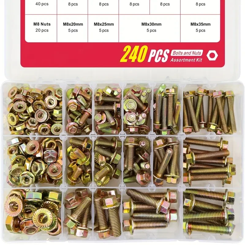 240 sets of 8.8 class flange bolts and nuts M5 M6 M8 metric hex screws in 14 sizes suitable for DIY projects home repairs screw bolt nut set screw washer nut kit