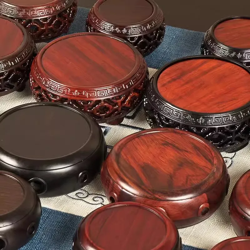 Red acid branch circular base purple clay pot lid with jade, miniature bonsai decoration base, incense burner bottom bracket