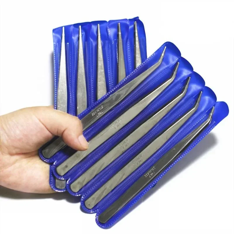 Precision Tweezers Tweezer Tool ESD Anti Static Tweezers 5pcs Industrial Tweezers Anti-static Curved Straight Tip Stainless Tweezer For Electronics Repair Sewing Machine Thread Take-up