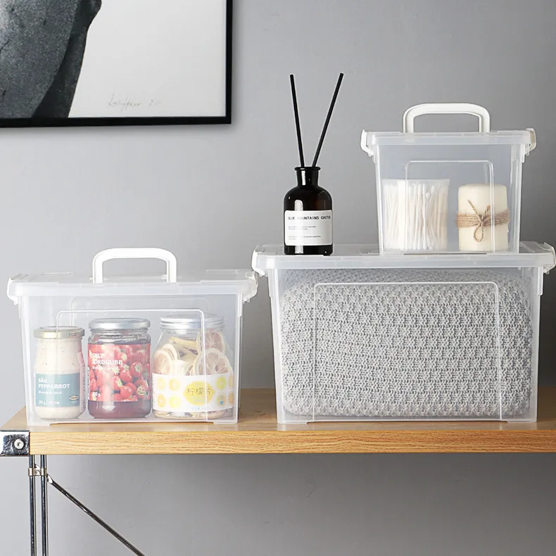 

Plastic Storage Box Transparent Portable Household Finishing Box Can Be Stacked with A Cover Desktop Storage Box Cosmetic Box