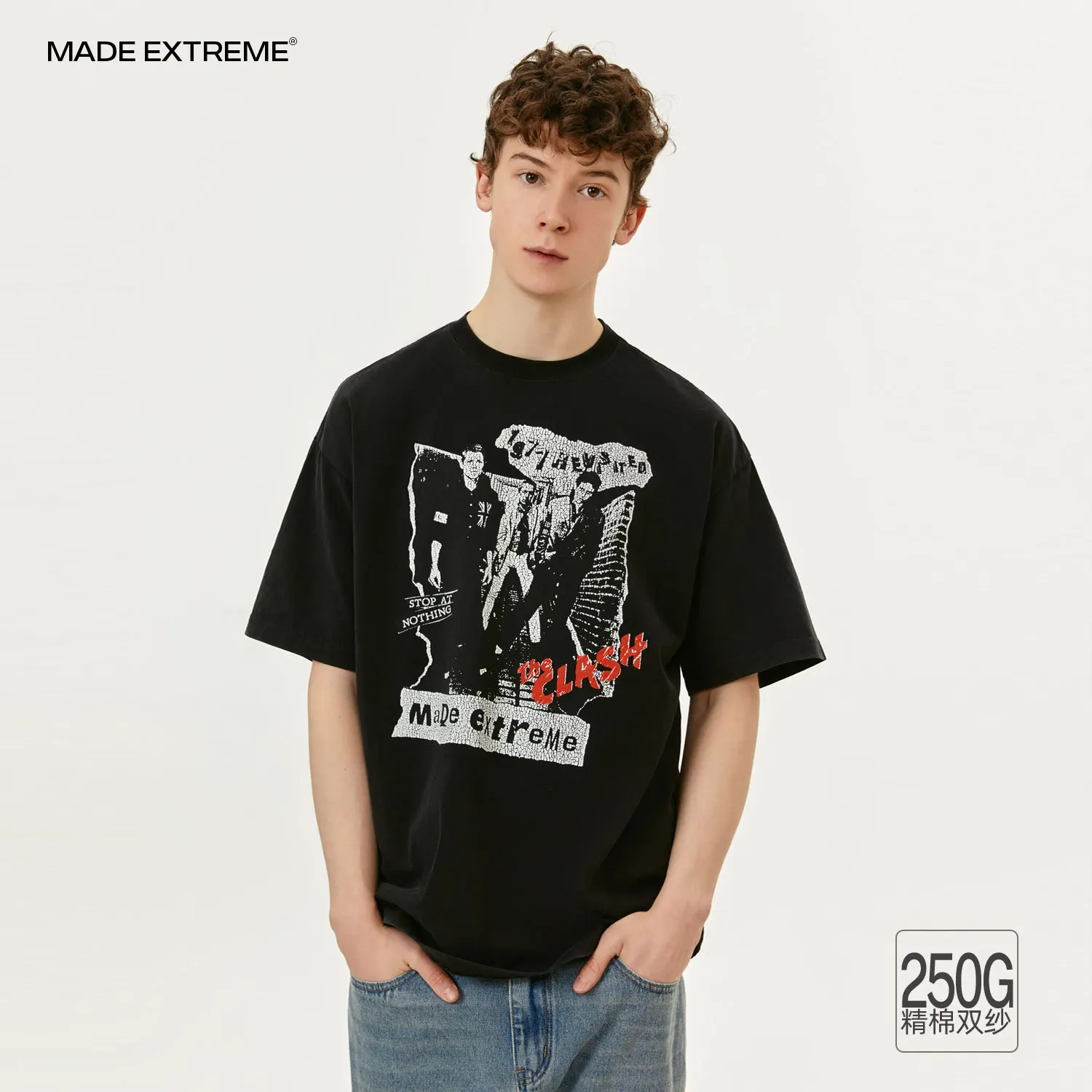 

MADE EXTREME Printed Rock Band Washed Old Summer 2024 Men's Short Sleeved T-shirt
