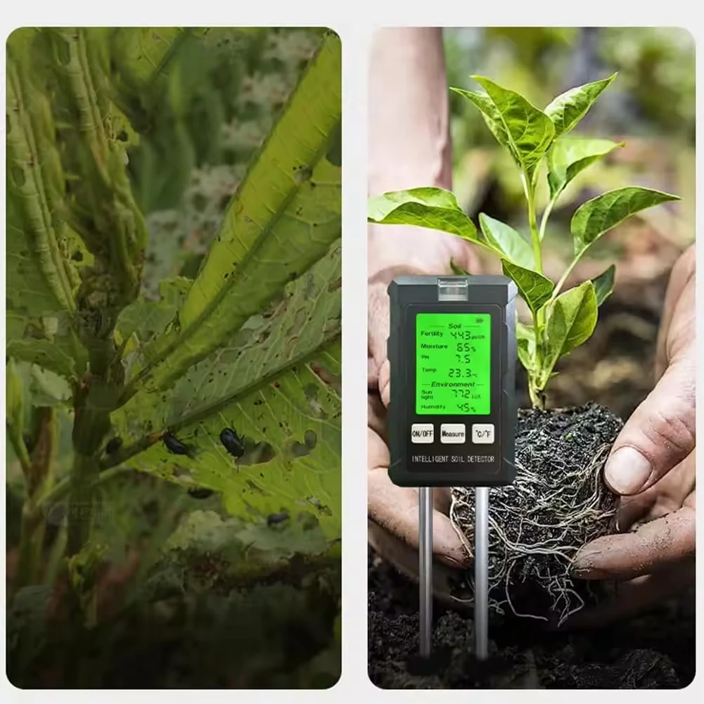 Digital 6 in 1 Soil Moisture Tester PH Meter Fertility Temperature Humidity Detector Sunlight Ambient Monitor for Plant Analyzer