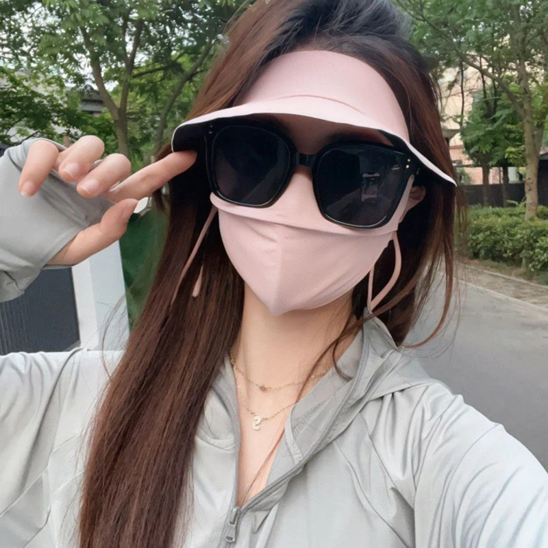 Polyester Ice Silk Mask Portable Sunshade Breathable Sunscreen Mask Outdoor With Brim Sun Protection Hats 4