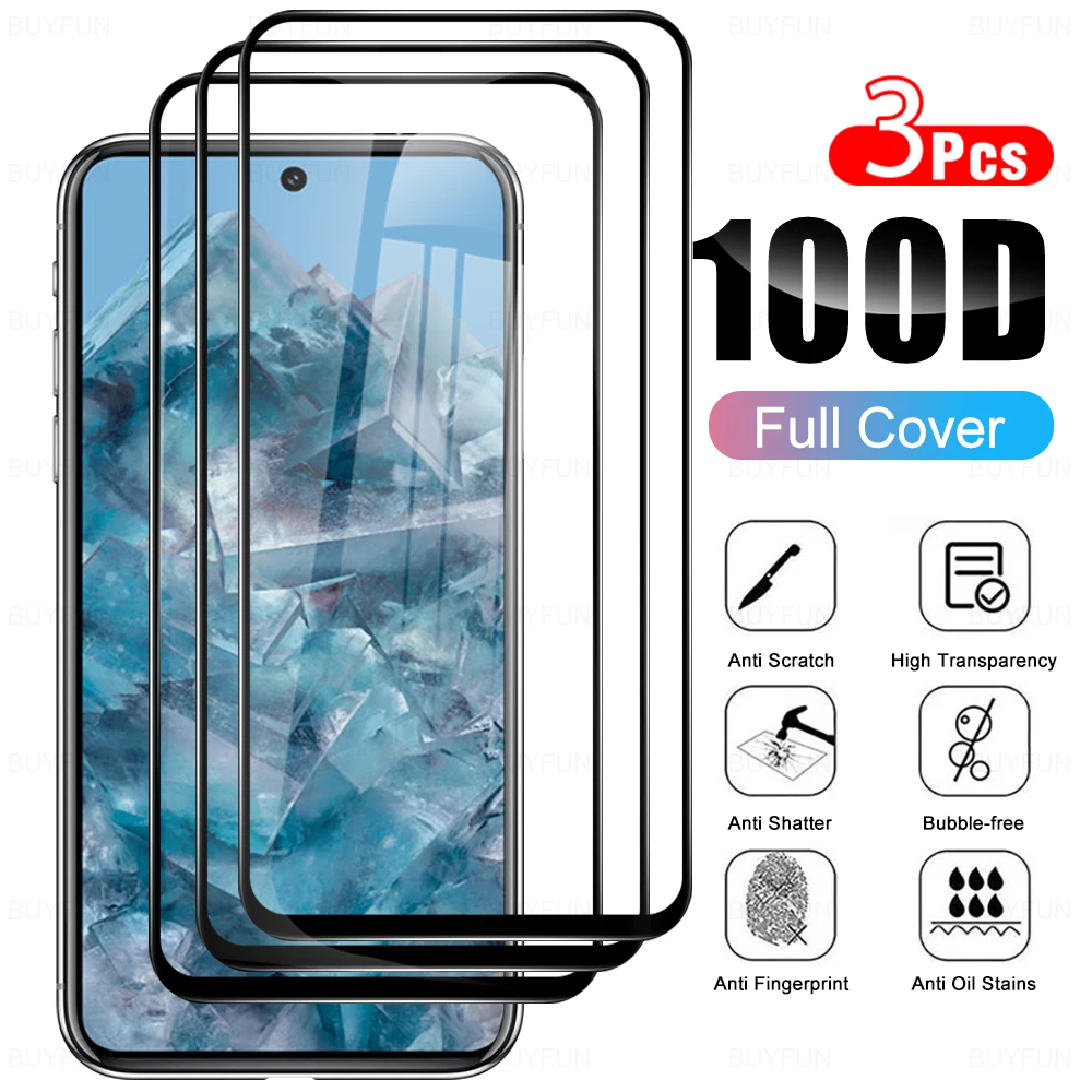 

3pcs black edge protective Glass For Google Pixel 8 Pro GooglePixel 8Pro Pixel8 Full Cover screen protector tempered glass 6.7''